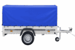Auto Anhänger 230×125 Garden Trailer 230 KIPP Unitrailer 750 kg mit Stützrad, blauer Hochplane und Hochspriegel – Bild 4